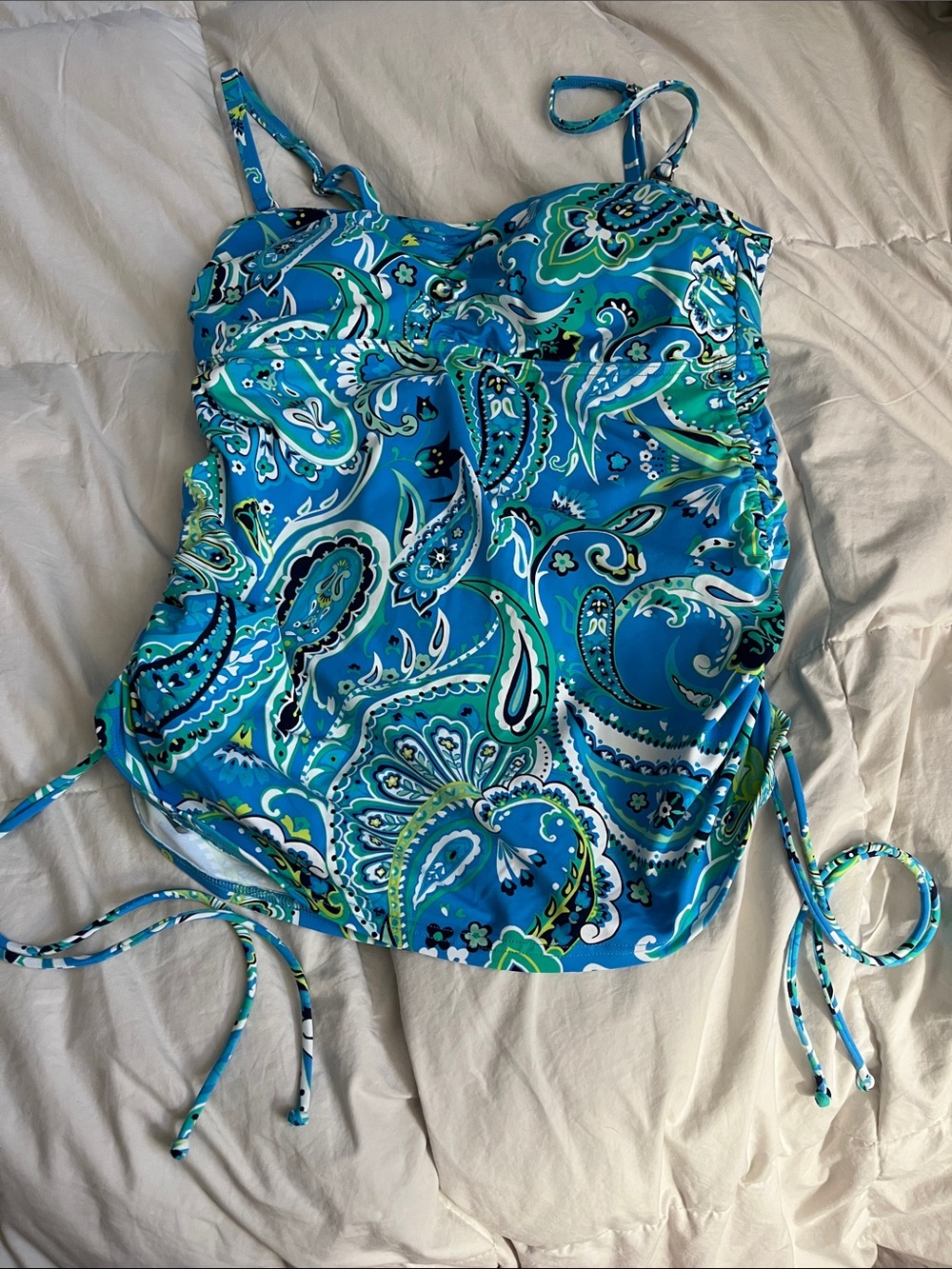 Lands' End Blue Green Paisley One-Piece Swimsuit